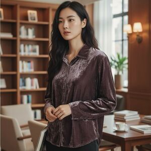 J. Jill Velvet Burnout Button Down Blouse Chocolate Brown Womens Size Medium